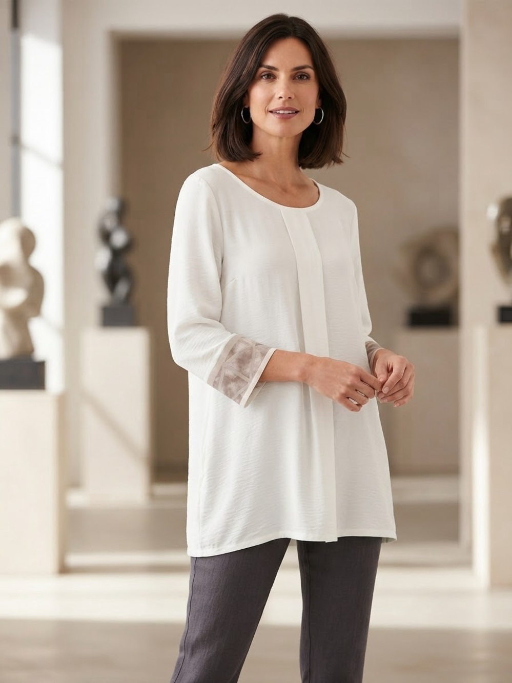 NWT Redwood Court Triangle Cuff Tunic, ivory bamboo silk size S.